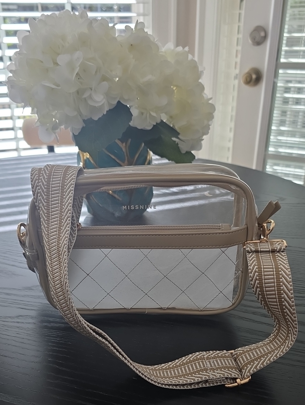 Cleae Beige Quilted Crossbody Bag with Adjustable Strap